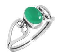 XJBTBA Green Onyx Silver Adjustable Ring, 925 Sterling Silver Ring for Women, Genuine Oval Gemstone Boho Jewellery
