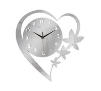 XJBTBA Heart Shaped Flower Decorative Unique Silent Creative Clock, Wall Art Studio Suitable for Kitchen, Living Room or Office(Silver)