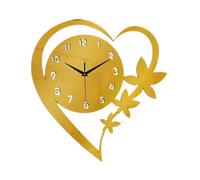 XJBTBA Heart Shaped Flower Decorative Unique Silent Creative Clock, Wall Art Studio Suitable for Kitchen, Living Room or Office(Gold)