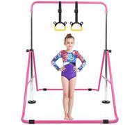 XJBTBA Horizontal Bar Gymnastics Garden Home Reck Stretching Folding Value Gift Set,Expandable Gym Training Bar Equipment Adjustable Height for Boys Girls Color Pink Blue fit Fitness Outdoor Indooor