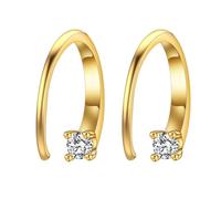 XJBTBA Inverted U-Shaped Zircon Earrings Collection - 14K Gold-Plated Pure Copper - Stylish & Versatile for Women