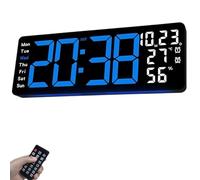 XJBTBA Large Display Digital Wall Clock with Remote Control, Temperature, Daylight Saving Time, Dimmer Alarm, 17.3 Inch Suitable for Kitchen, Living Room or Office(Blue)