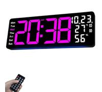 XJBTBA Large Display Digital Wall Clock with Remote Control, Temperature, Daylight Saving Time, Dimmer Alarm, 17.3 Inch Suitable for Kitchen, Living Room or Office(Rose Red)