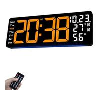 XJBTBA Large Display Digital Wall Clock with Remote Control, Temperature, Daylight Saving Time, Dimmer Alarm, 17.3 Inch Suitable for Kitchen, Living Room or Office(Orange)
