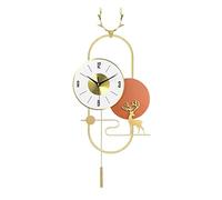 XJBTBA Large Metal Clocks with Pendulum, x 77 CM Fashion Deer Head Style Decor Living Room Home Quartz Clock, Mute No Tick Hanging Wall Clock-Orange (Orange)