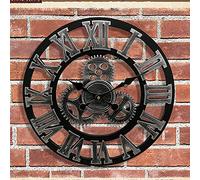 XJBTBA Large Roman Numerals Wall Clock, Silent Roman Retro Gear Wood Clock, Large Outdoor Garden Wall Clock for Bar Cafe Home 58cm Silver-2