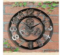 XJBTBA Large Roman Numerals Wall Clock, Silent Roman Retro Gear Wood Clock, Large Outdoor Garden Wall Clock for Bar Cafe Home 58cm Silver-2