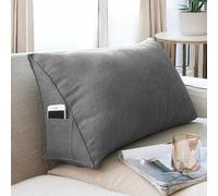 XJBTBA Large Triangular Sofa Cushion Backrest Pillow Headboard Pillows Reading Pillow Lumbar Back Support Upholstered Daybed Sit Up Book Pillows with Removable Cover (31.4×13.7×7.87in,Black Grey)