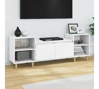 XJBTBA Large TV Stand Cabinet Unit with 2 Doors, 160cm Under TV Desk Sideboard with Storage Cubes for Entertainment Living Room Furniture, White, Wood Leg