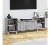 XJBTBA Large TV Stand Cabinet Unit with 2 Doors, 160cm Under TV Desk Sideboard with Storage Cubes for Entertainment Living Room Furniture, Grey Oak, Wood Leg