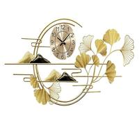 XJBTBA Large Wall Clock Metal Decorative Big Clocks, No-Ticking Silent Wall Clocks, Leaves Wall Sculptures, Creative Gold Ginkgo Leaf Art Wall Decor For Cafe Restaurant Clock Decoration, 130 64 Cm