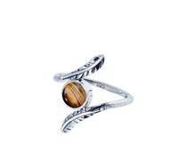XJBTBA Leaf Designer Natural Tiger Eye Gemstone Ring Tiger Eye Jewelry Best Gift For Thanksgiving Love Ring Brown Gemstone Ring Solid 925 Sterling Silver Minimalist Ring Size T By