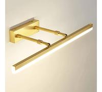 XJBTBA LED Brass Front Lamp Linear Bathroom Light Fixture, Copper Bar Over Lighting Fitting, Adjustable Vanity Wall Sconce Mirror Lamps for Bath Washroom Dresser
