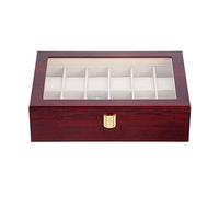 XJBTBA Luxury Wooden Holder for Watches Men Glass Cover Jewelry Organizer Box Multi-Slot Watch Organizer,red Gift Boxes (Color (12 Slots)