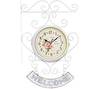XJBTBA Mediterranean Style Double-Sided Wall Clock Wrought Iron Mute Home Decoration Clock(White)
