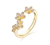 XJBTBA Moissanite Flower Pretty Open Rings for Women, Adjustable Ring, Solid 925 Sterling Silver with Rhodium/Yellow Gold Plated, Stackable Ring, Birthday Anniversary Valentines Jewellery