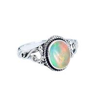 XJBTBA Multifire Ethiopian Opal Ring 925 Sterling Silver Ring Gemstone Ring For Women Natural Opal Ring Unique Gift For Her Statement Elegant Ring Size T