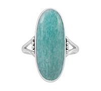 XJBTBA Natural Amazonite Gemstone Ring for Women 925 Sterling Silber Green Large Oval Stone Ring Boho Statement Style Silver Ring Gift for Her By
