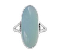 XJBTBA Natural Aqua Chalcedony Gemstone Ring for Women 925 Sterling Silber Aqua Blue Oval Stone Ring Boho Statement Style Silver Ring Gift for Her By