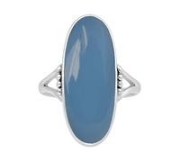 XJBTBA Natural Blue Chalcedony Gemstone Ring for Women 925 Sterling Silber Blue Large Oval Stone Ring Boho Statement Style Silver Ring Gift for Her By