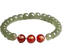 XJBTBA Natural Gemstone Chinese Zodiac Animals Bracelet - Red Agate Crystal Lucky Amulet for Women, Hetian Jade, Good Luck, Vintage Jewelry - Rabbit, Pig, Goat