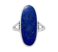 XJBTBA Natural Lapis Lazuli Gemstone Ring for Women 925 Sterling Silber Blue Large Oval Stone Ring Boho Statement Style Silver Ring Gift for Her By