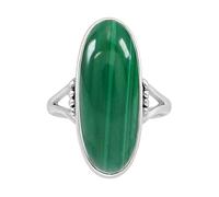 XJBTBA Natural Malachite Gemstone Ring for Women 925 Sterling Silber Green Large Oval Stone Ring Boho Statement Style Silver Ring Gift for Her By
