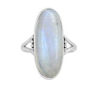 XJBTBA Natural Moonstone Gemstone Ring for Women 925 Sterling Silber Blue Flash Large Oval Stone Ring Boho Statement Style Silver Ring Gift for Her By