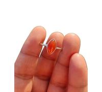 XJBTBA Natural Red Carnelian Marquise Shape Gemstone 925 Sterling Silver Stacking Ring July Birthstone Jewelry Gift For Her