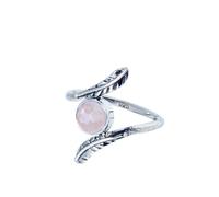 XJBTBA Natural Rose Quartz Ring Solid 925 Sterling Silver Ring For Women Midi Finger Ring Valentine Purposal Gift For Her October Birthstone Ring Size R By