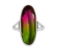 XJBTBA Natural Watermelon Tourmaline Gemstone Ring for Women 925 Sterling Silber Large Oval Stone Ring Boho Statement Style Silver Ring Gift for Her By