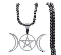 XJBTBA New 2025 Arrival Triple Moon Goddess Wicca Pentagram Necklace Stainless Steel Witch Chain Necklaces Women Jewelry Collar Es De Acero Inoxida With For You Accessories Trendy Creative Gift