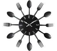 XJBTBA Non Ticking Silent Cutlery Metal Spoon Fork Creative Quartz Wall Mounted Clocks Decorative Easy to Read Kitchen Clock for Home