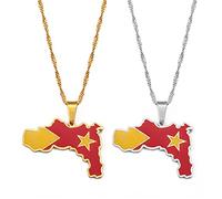 XJBTBA of Ethiopia Tigray Pendant Necklaces - Ethnic Charm Patriotic Africa Map Flag Necklaces,Gold Color Classic Hip Hop Jewelry for Women Men Trend Party Gift,Gold,60Cm