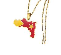 XJBTBA of Ethiopia Tigray Pendant Necklaces - Ethnic Charm Patriotic Africa Map Flag Necklaces,Gold Color Classic Hip Hop Jewelry for Women Men Trend Party Gift,Gold,45Cm