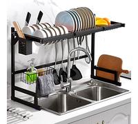 XJBTBA Over The Sink Dish Drying Rack， Large Drainer Stainless Steel Rack Display For Storage Kitchen Counter Organization (Color : Noir, Size 65x31.5x52CM)