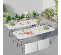 XJBTBA Portable 4FT White Folding Table - No Assembly Needed, Ideal for Outdoor Camping, Parties, Weddings, Events & BBQs - Lightweight & Convenient with Carrying Handle
