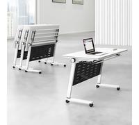 XJBTBA Portable Folding Table with Silent Wheels - Ideal Meeting Solution for Office, Seminar, Classroom, and Outdoor Use - Space-Saving & Easy Mobility