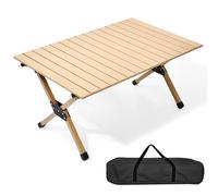 XJBTBA Portable Outdoor Folding Table - Weather-Resistant Rollable Picnic & BBQ Dining Table for Garden, Balcony, Camping, Party (Wood Color, 90cm)