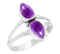 XJBTBA Purple Amethyst Silver Adjustable Ring, 925 Sterling Silver Ring for Women, Real Pear Stone Boho Jewellery