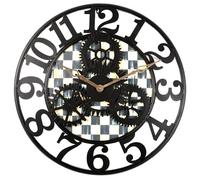 XJBTBA Retro Gear Round Wall Checkered, Large Numbers, Decorative Clock, 23.5" Suitable for Kitchen, Living Room or Office(Courtly Check,Small)