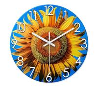 XJBTBA Round Glass Analog Silent Non-Tick Battery Powered, Farmhouse Rustic Style Decorative Wall Clock, 12 Suitable for Kitchen, Living Room or Office(Yellow2,12 Inch)