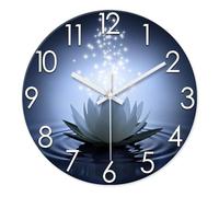 XJBTBA Round Glass Analog Silent Non-Tick Battery Powered, Farmhouse Rustic Style Decorative Wall Clock, 12 Suitable for Kitchen, Living Room or Office(Gray1,14 Inch)