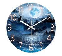 XJBTBA Round Glass Blue Moon Wall Clock, Silent Non-tick, Battery Powered, Decorating and Office Suitable for Kitchen, Living Room or Office(Blue5,24 Inch)