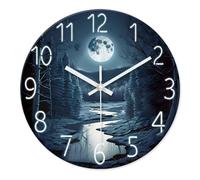 XJBTBA Round Glass Blue Moon Wall Clock, Silent Non-tick, Battery Powered, Decorating and Office Suitable for Kitchen, Living Room or Office(Blue6,16 Inch)