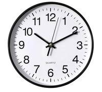 XJBTBA Round Quartz No Tick Battery Powered Silent Sweep Wall Clock, Aluminum Silver Frame, Perfect Home Office Suitable for Kitchen, Living Room or Office(Black,10")