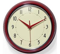 XJBTBA Round Wall Silent Sweep Clock, Quartz Movement, Dining Decoration, 9.5 Inch Suitable for Kitchen, Living Room or Office(Red)