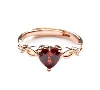 XJBTBA S925 Sterling Silver Ins Style Rose Gold Ruby Ring - Luxury Heart Adjustable Women's Engagement Jewelry