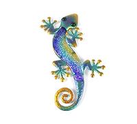XJBTBA Sculpture And Figurines Metal Gecko Wall Decor With Glass For Home Decoration Statues Outdoor Fairy Garden Ornaments Fairy(B 15.2x7.5x0.6 inch)
