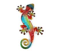 XJBTBA Sculpture And Figurines Metal Gecko Wall Decor With Glass For Home Decoration Statues Outdoor Fairy Garden Ornaments Fairy(A 15.2x7.5x0.6 inch)